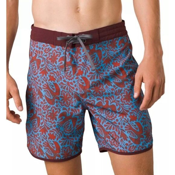 prAna Size 28 Rust Flora Fauna 8” Vintage Swim Boardshort Swimming Trunks Q3-9 - Picture 1 of 12
